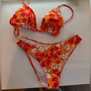 Floral Bikini Set in Orange and Red